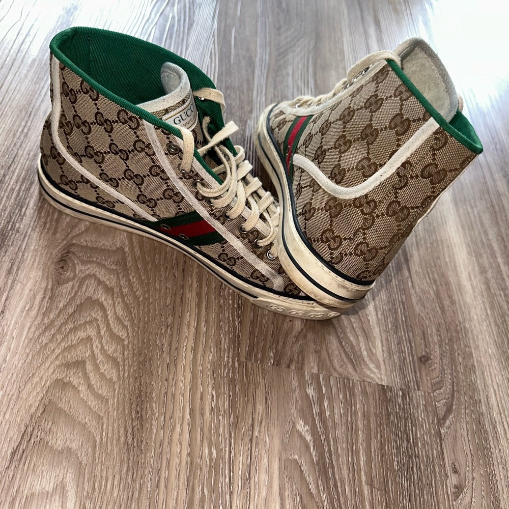 Gucci Beige and Green Monogram High-Tops